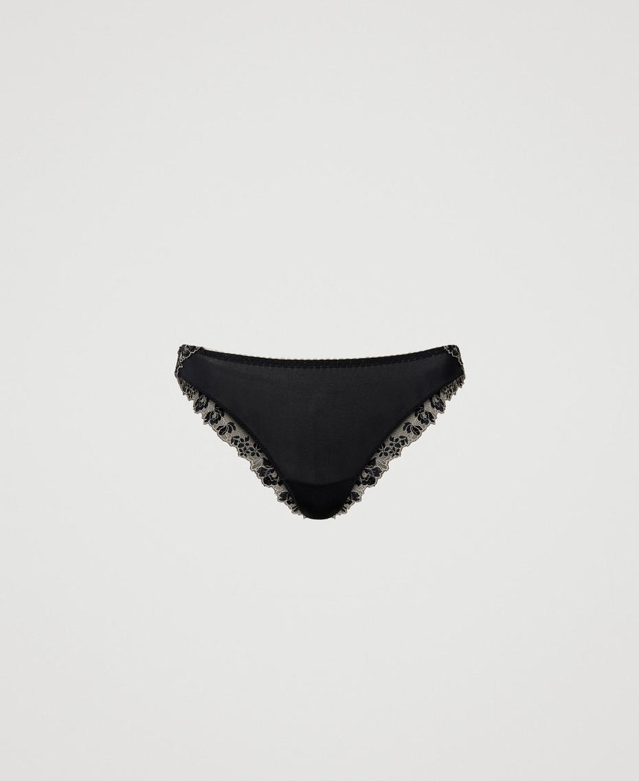 Embroidered tulle Brazilian briefs Two-tone Black / Champagne Woman 231LL6E77_10425_S0