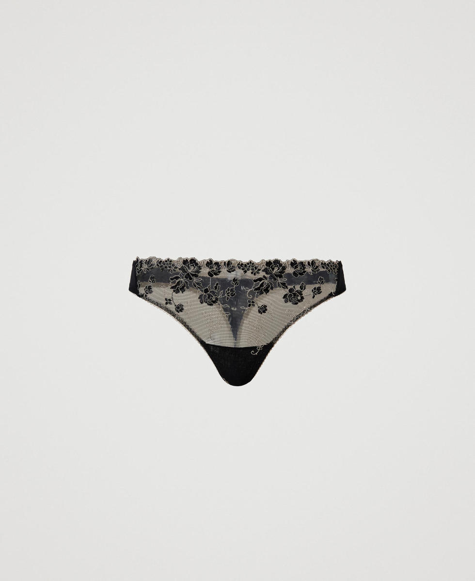 Embroidered tulle g-string