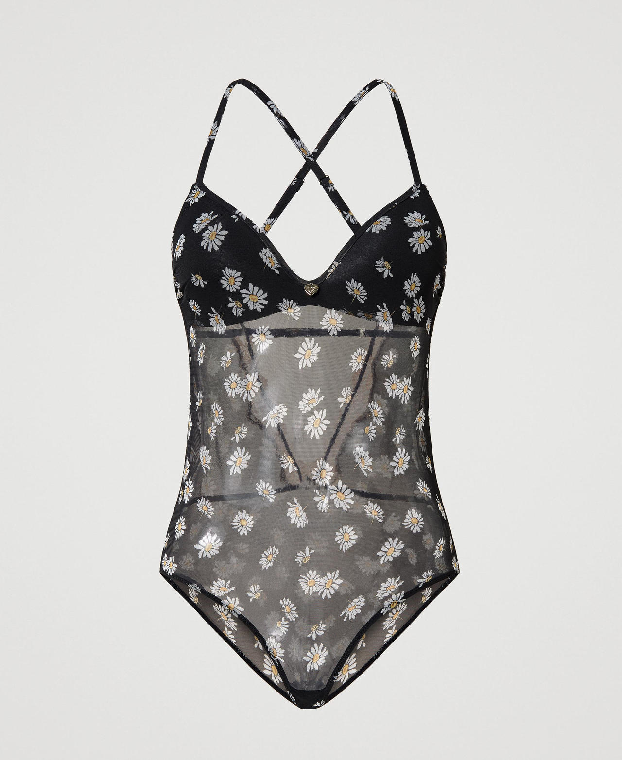 Tüllbody mit Margeritenprint Margeritenprint Schwarz Frau 231LL6M00_10329_0S