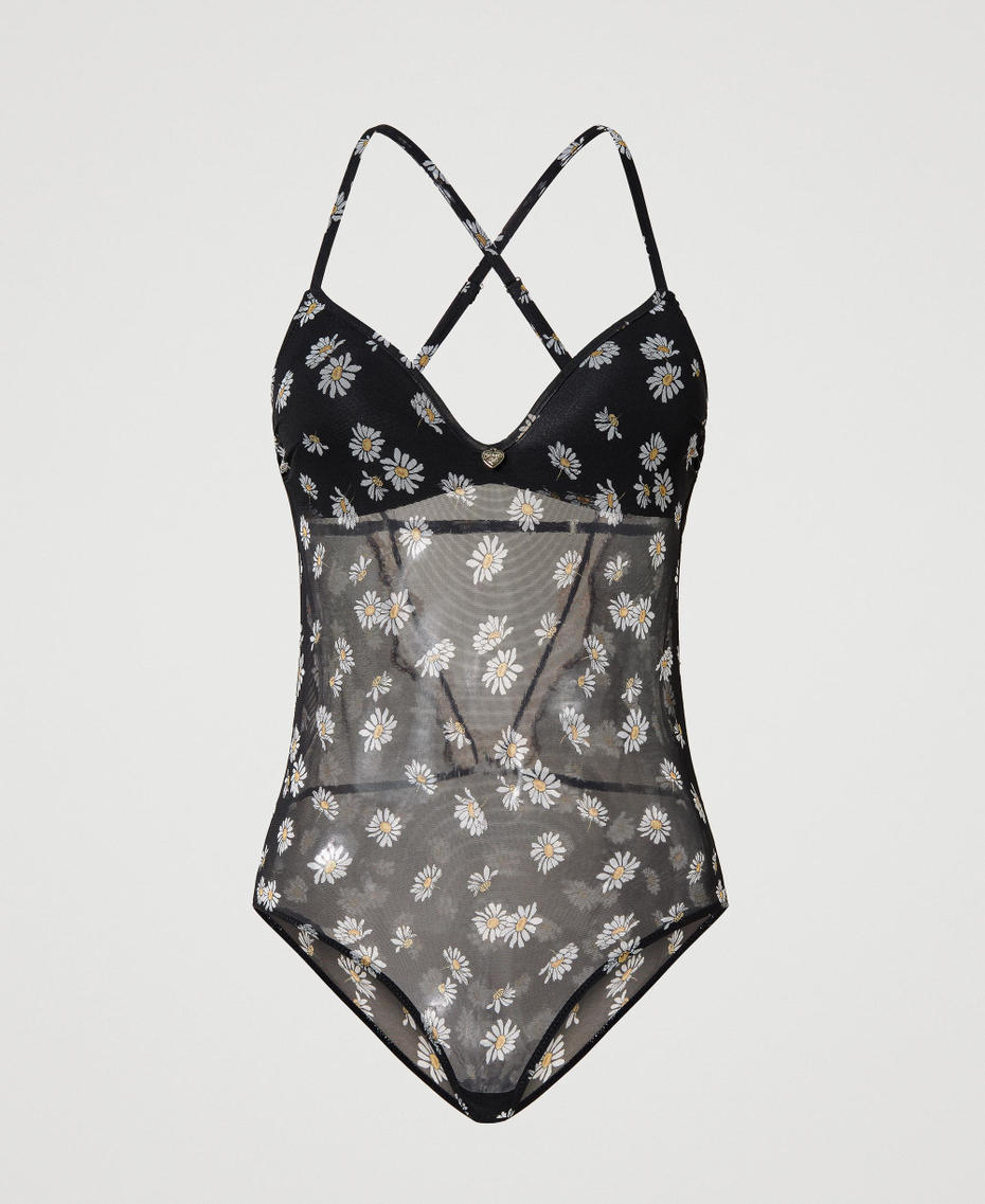 Tüllbody mit Margeritenprint Margeritenprint Schwarz Frau 231LL6M00_10329_S0