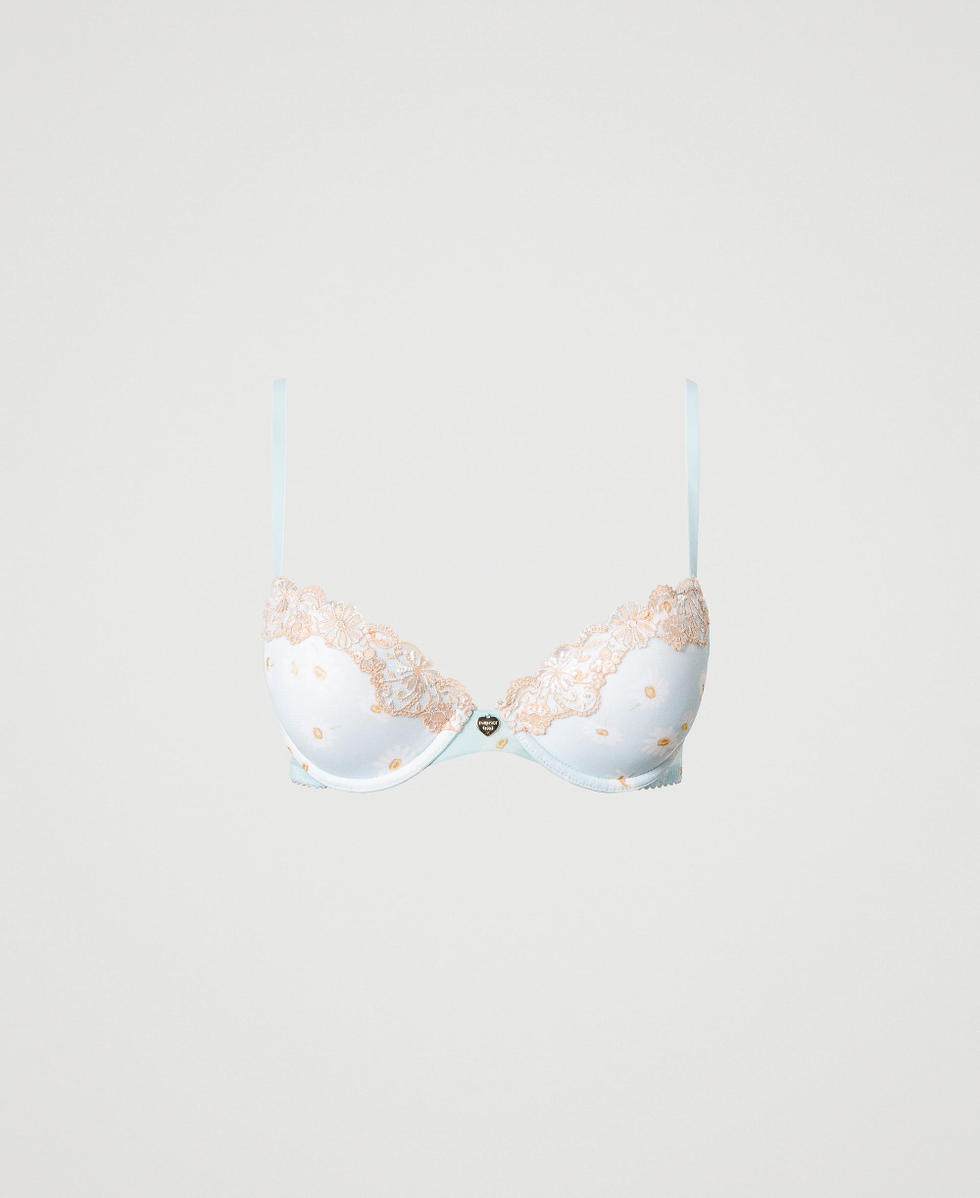 Push-up bra with daisy print Woman, Light blue