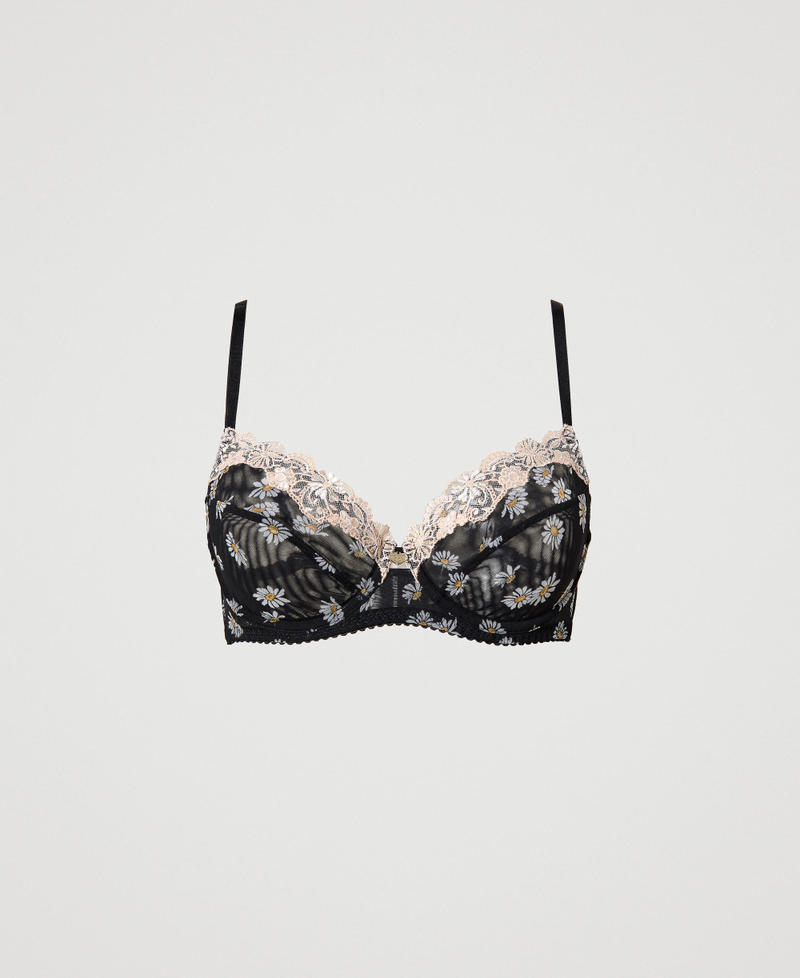 Underwire bra with daisy print Woman, Black