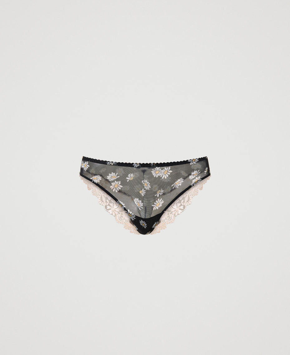 Tulle Brazilian briefs with daisy print Black Daisy Print Woman 231LL6M77_10329_S0