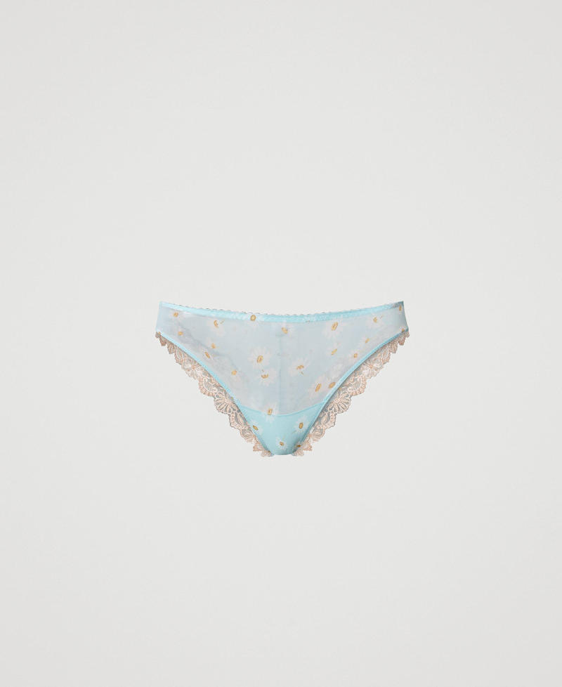 Slip brasiliana in tulle con stampa margherite