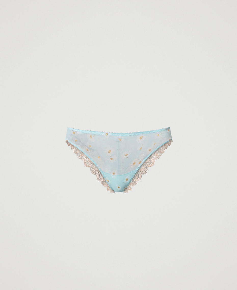Brazilian-Slip aus Tüll mit Margeritenprint Margeritenprint Star Blue Frau 231LL6M77-0S