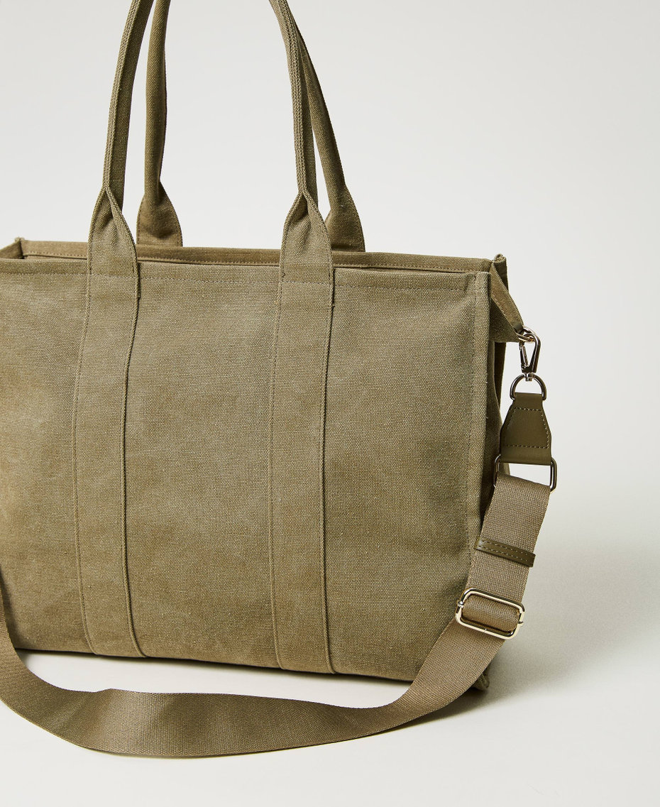 Canvas shopper with logo Elm Green Woman 231LL7900_10284_03