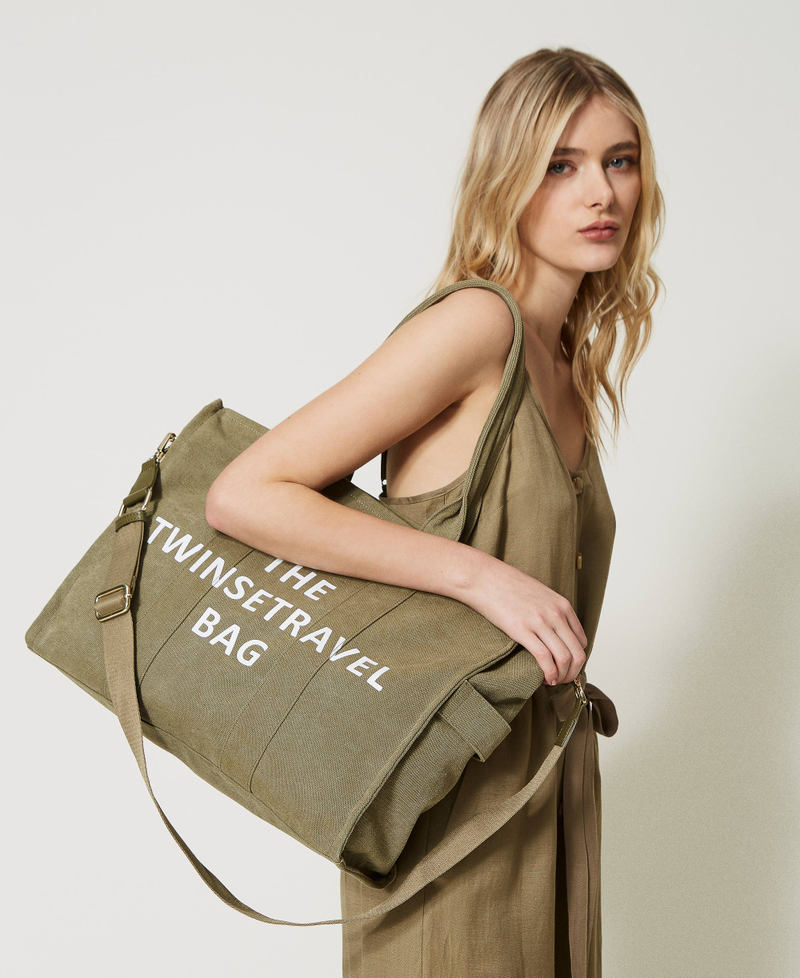 Canvas shopper with logo Elm Green Woman 231LL7900_10284_0S