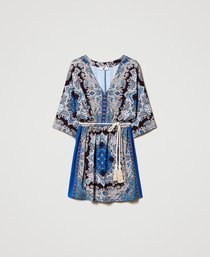 Kurzes Kleid mit Foulardprint Foulardprint „Neon Ink“-Blau Frau 231LM2CBB-0S