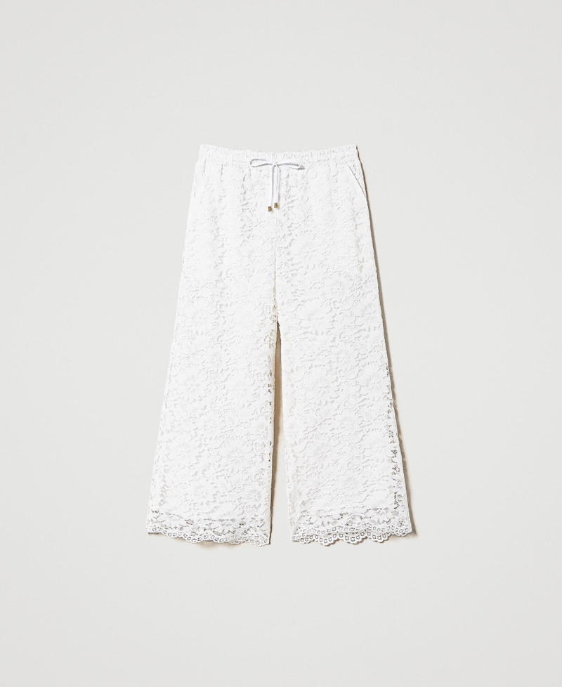 Pantaloni cropped in pizzo macramè