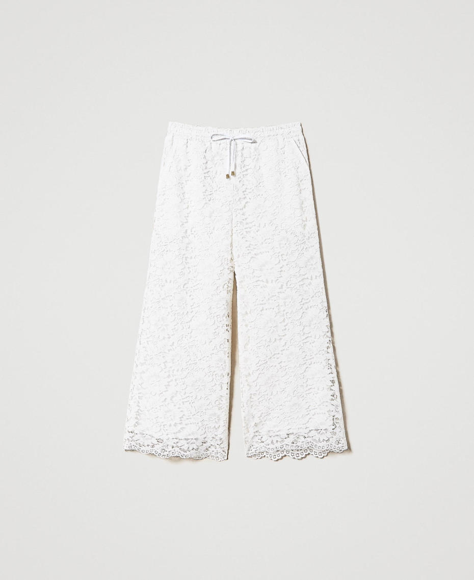 Pantaloni cropped in pizzo macramè