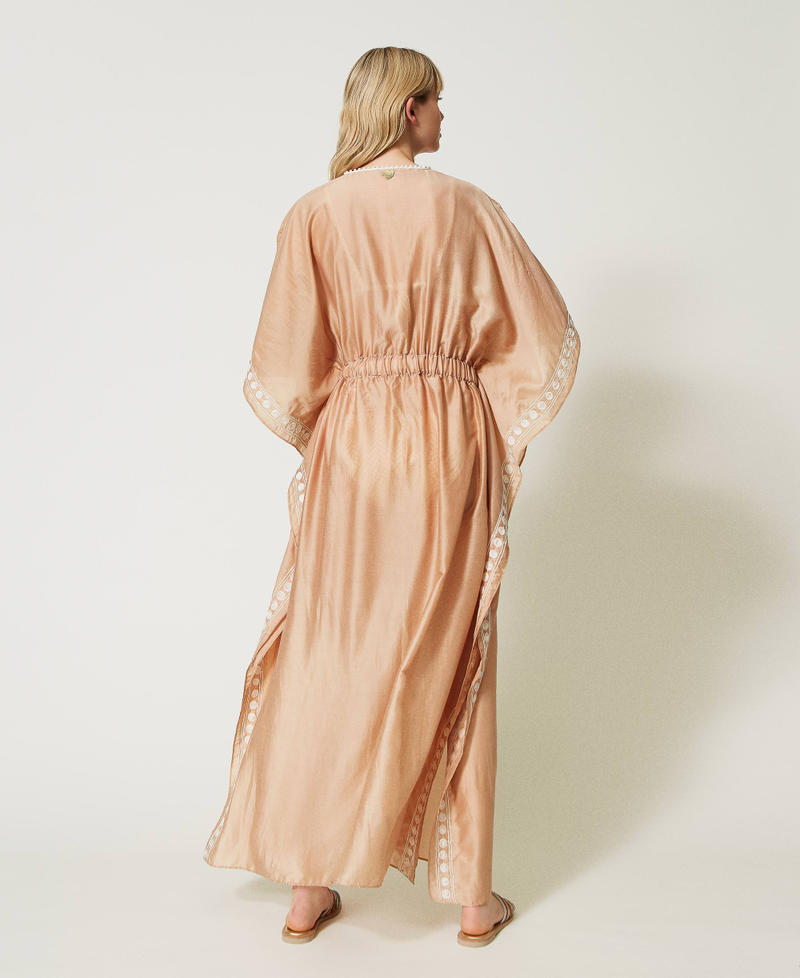 Длинное платье-кафтан из муслина с вышивкой Двухцветный Бежевый "Карибский пляж"/Кремовый женщина 231LM2FAA-03