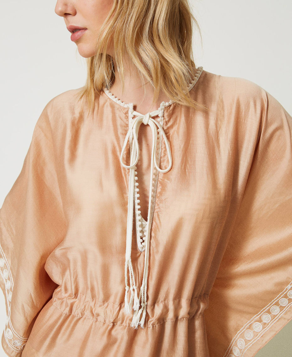 Длинное платье-кафтан из муслина с вышивкой Двухцветный Бежевый "Карибский пляж"/Кремовый женщина 231LM2FAA-04
