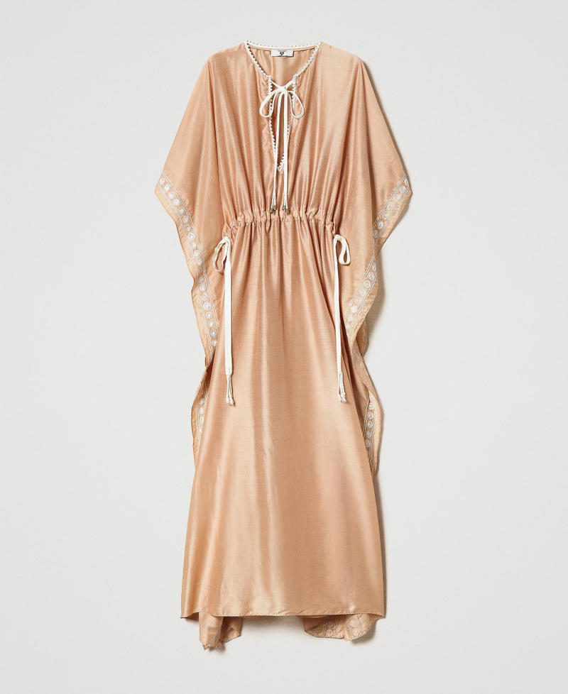 Длинное платье-кафтан из муслина с вышивкой Двухцветный Бежевый "Карибский пляж"/Кремовый женщина 231LM2FAA-0S