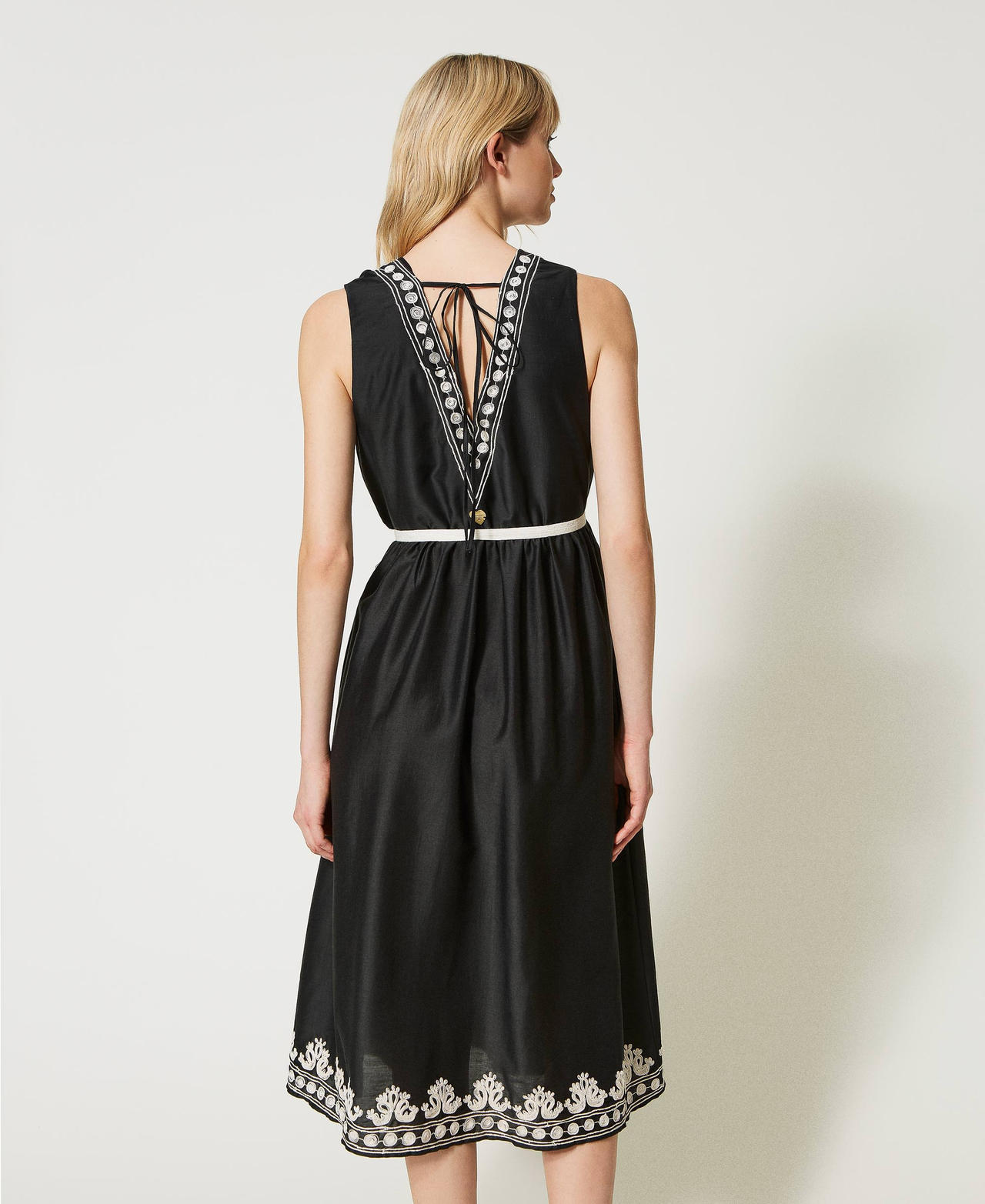 Midi muslin dress with embroidery