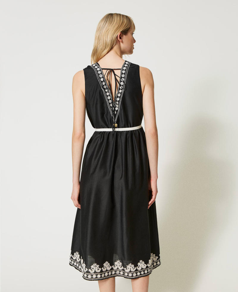 Платье миди из муслина с вышивкой Двухцветный Черный/Кремовый женщина 231LM2FBB-03