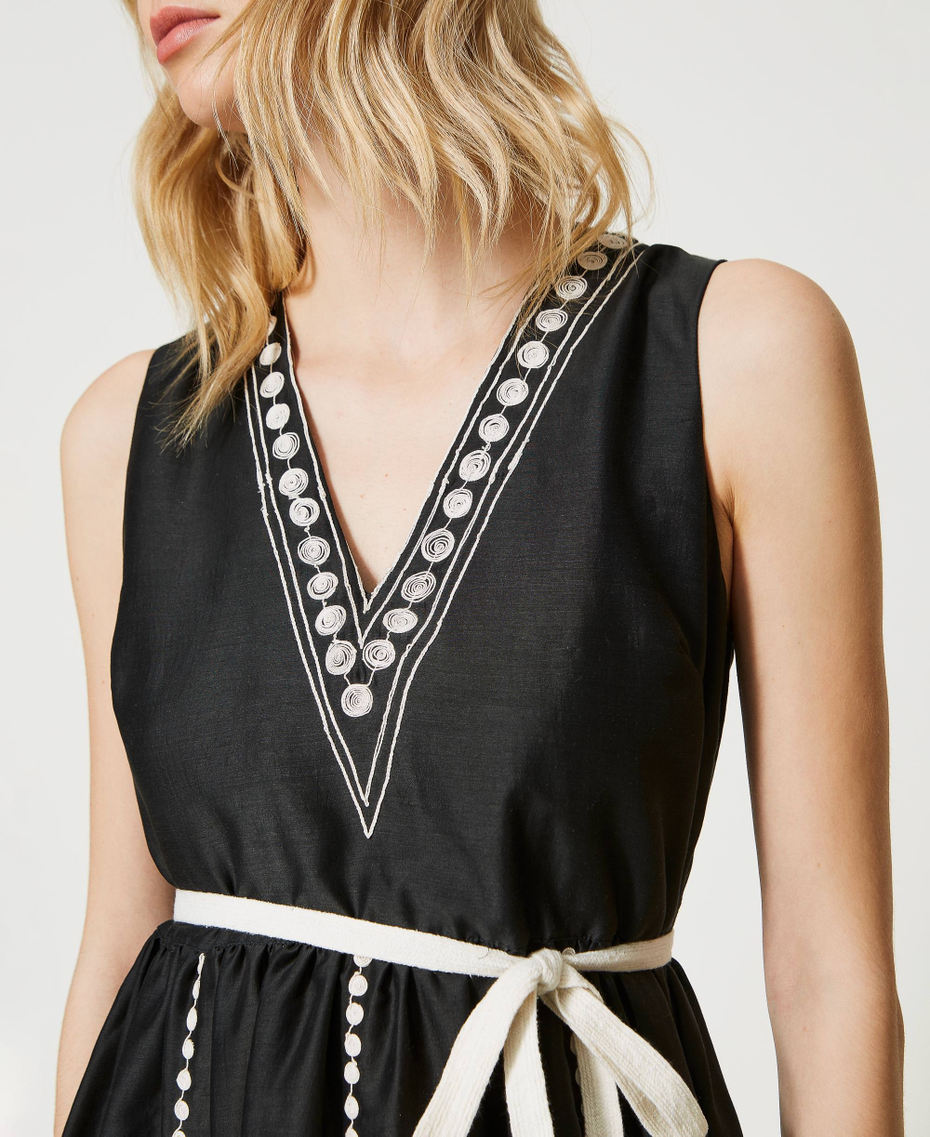 Midi muslin dress with embroidery