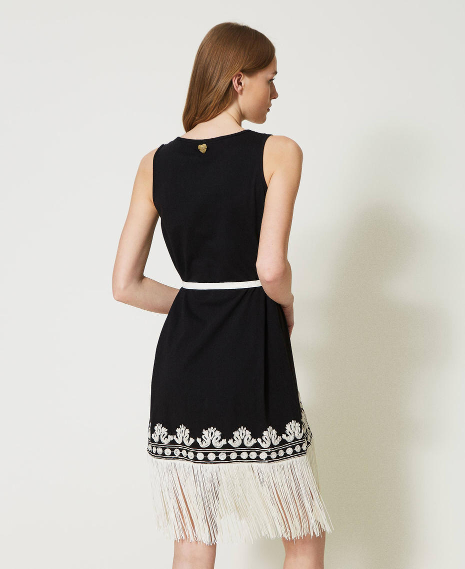 Short dress with embroidery and fringes Two-tone Black / Cream Woman 231LM2FEE-03