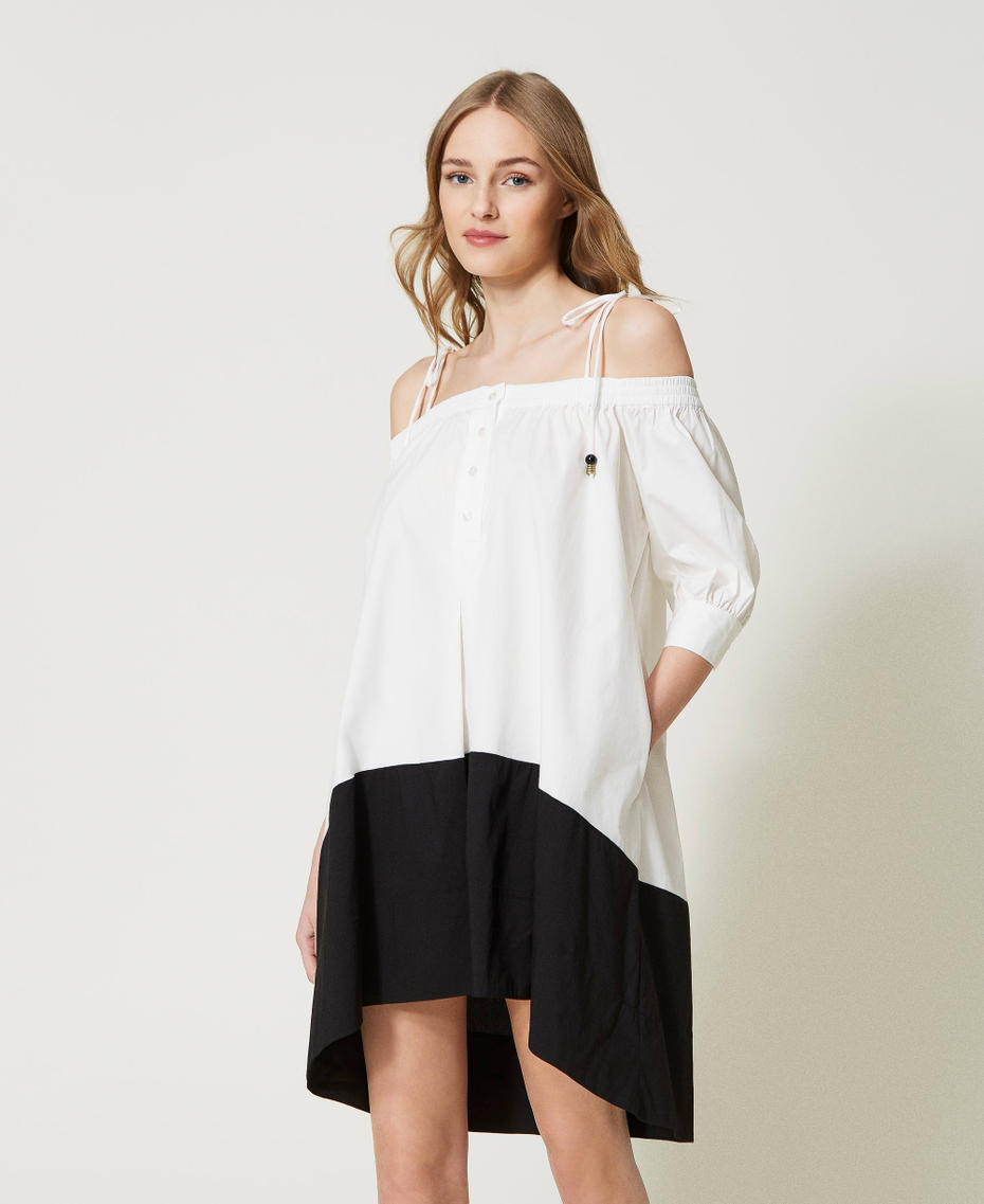Short two-tone off-shoulder dress