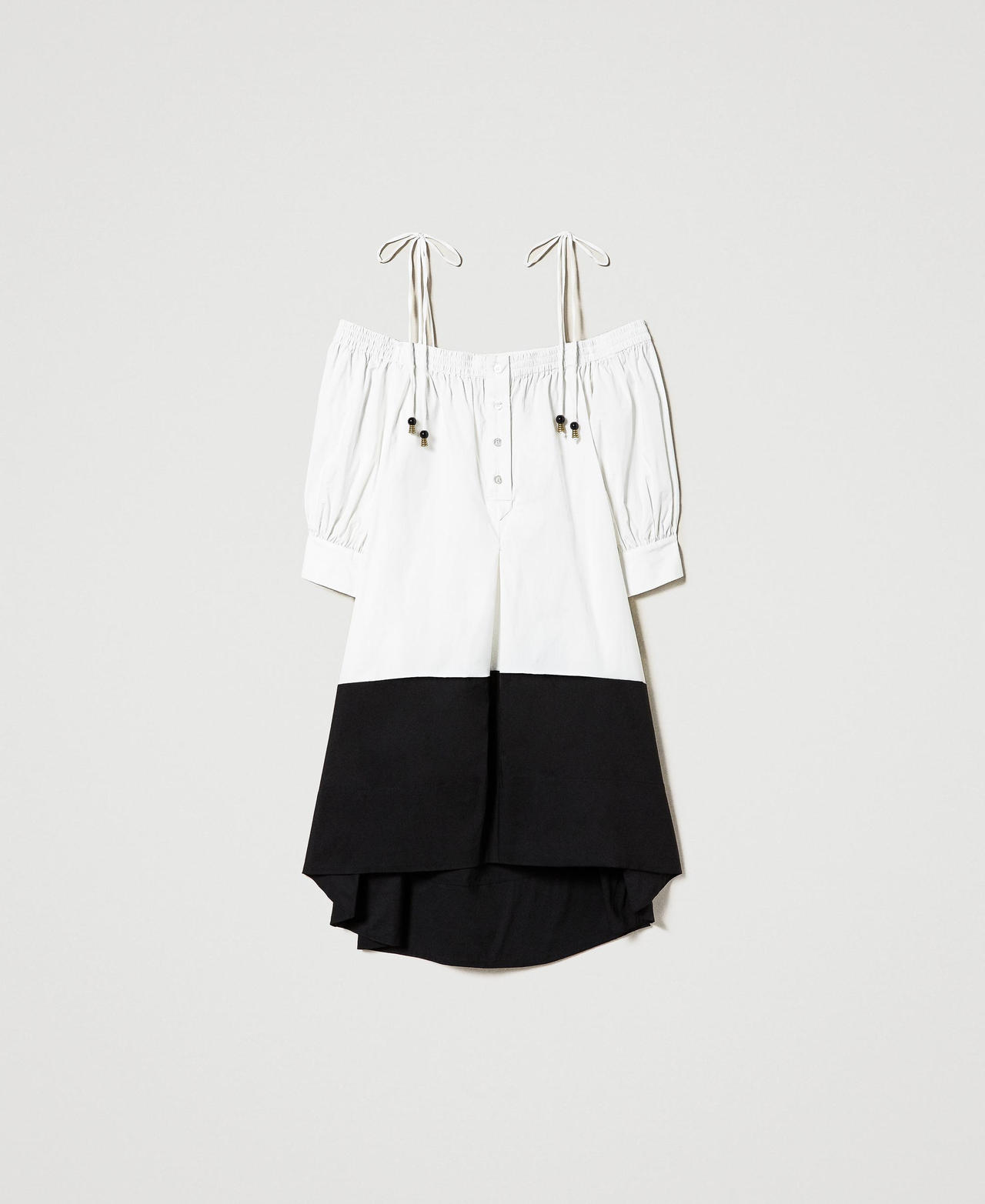 Short two-tone off-shoulder dress