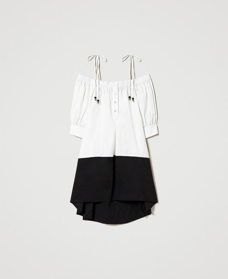 Short two-tone off-shoulder dress