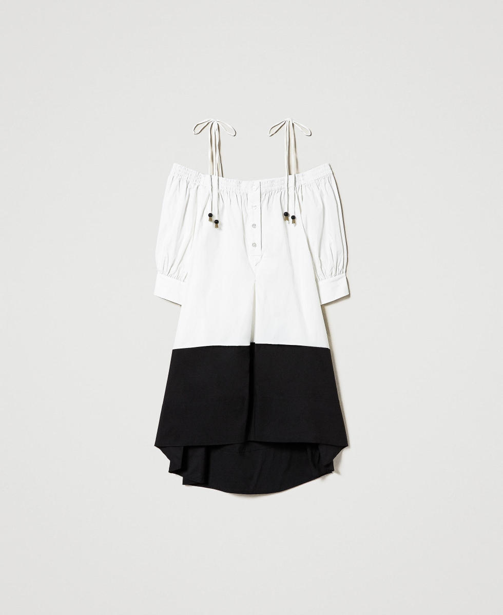 Short two-tone off-shoulder dress