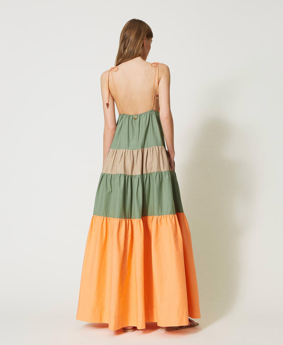 Long dress with two-tone flounces Multicolour “Cantaloupe” Orange / “Turtle Green” / “Caribbean” Beige Woman 231LM2HBB-03