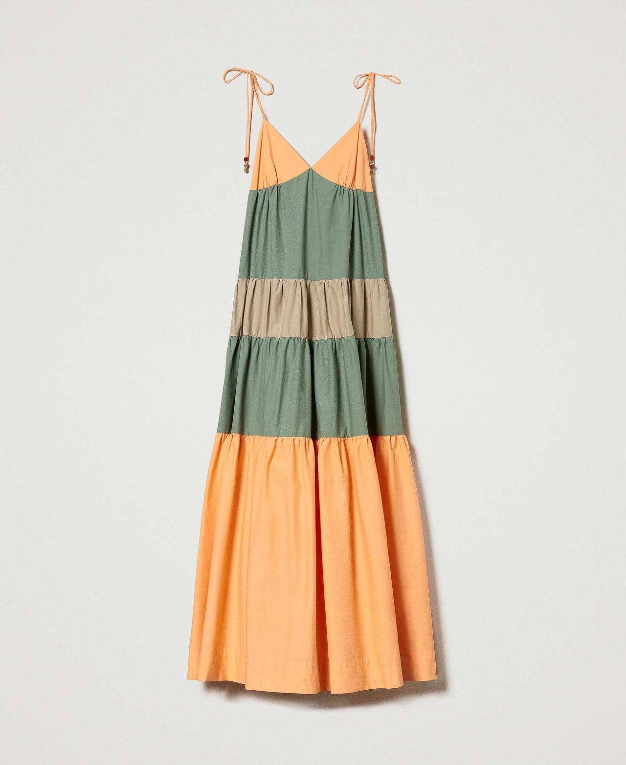 Long dress with two-tone flounces Multicolour “Cantaloupe” Orange / “Turtle Green” / “Caribbean” Beige Woman 231LM2HBB-0S