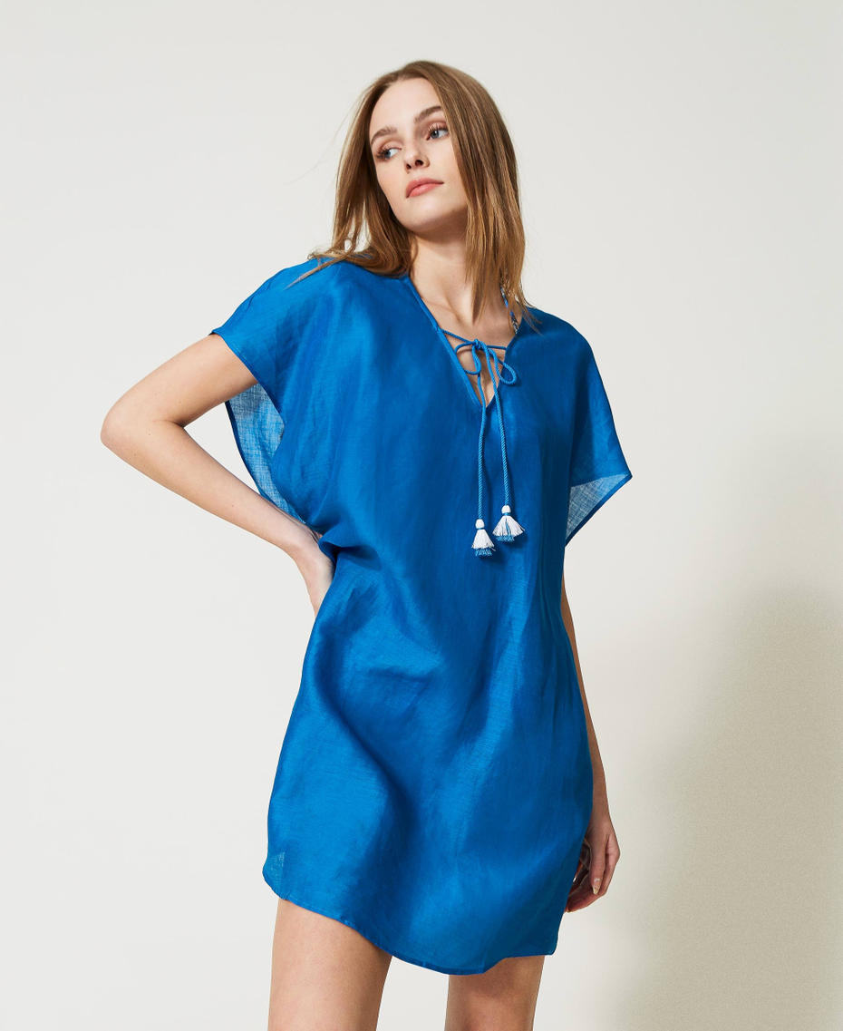 Short ramie dress “Neon Ink” Blue Woman 231LM2MAA-01