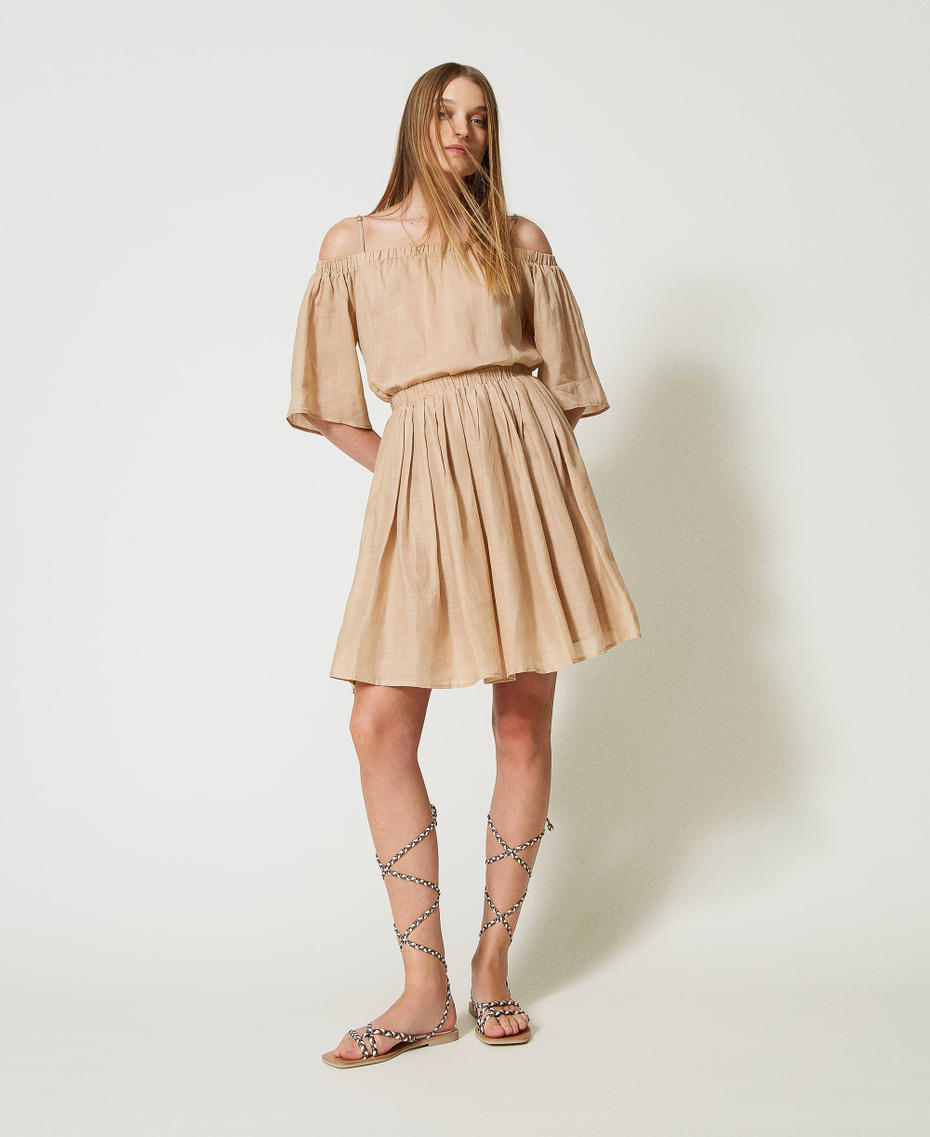 Gonna corta in ramiè con pieghe Beige "Caribbean Beach" Donna 231LM2MBB_10580_01