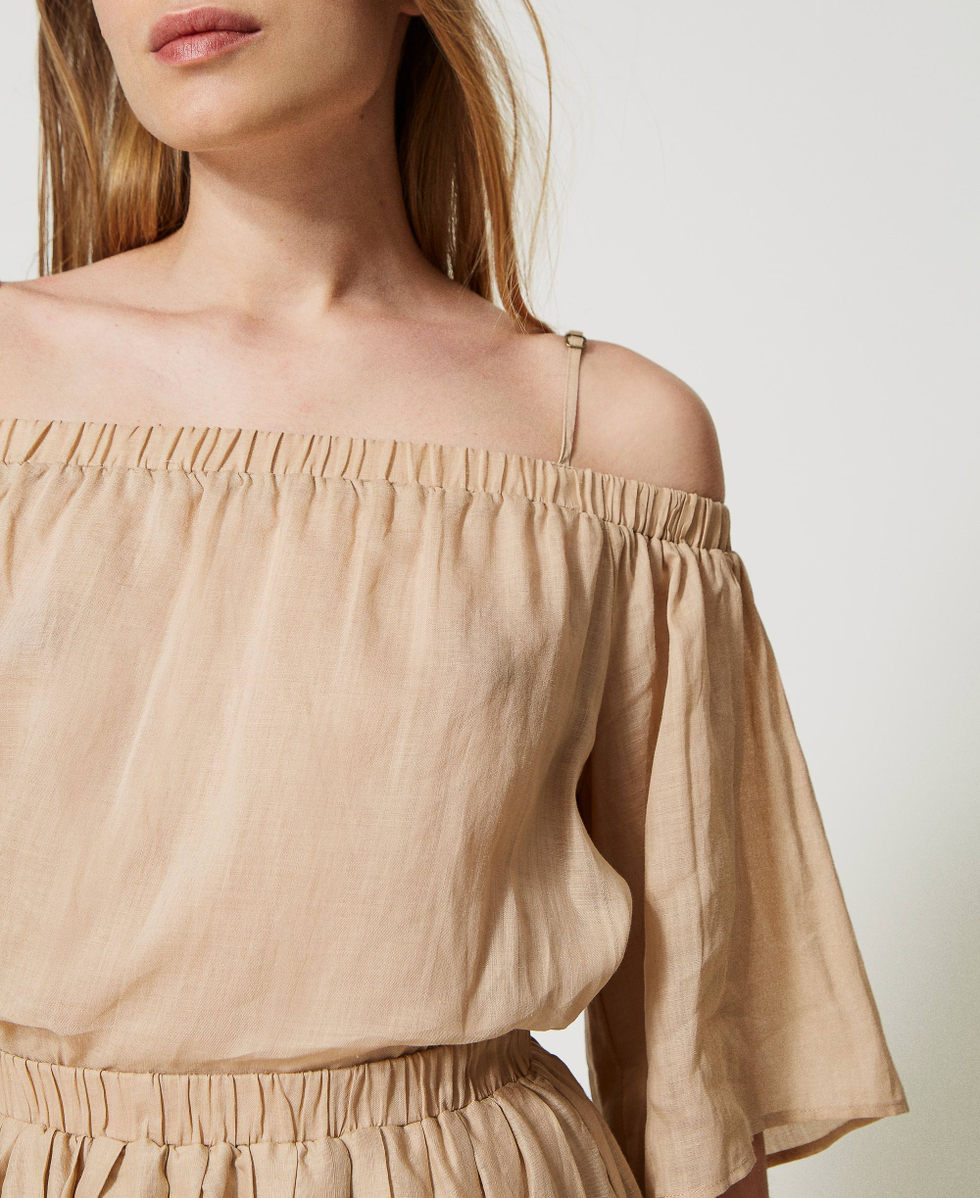 Off shoulder ramie blouse Woman Beige TWINSET Milano