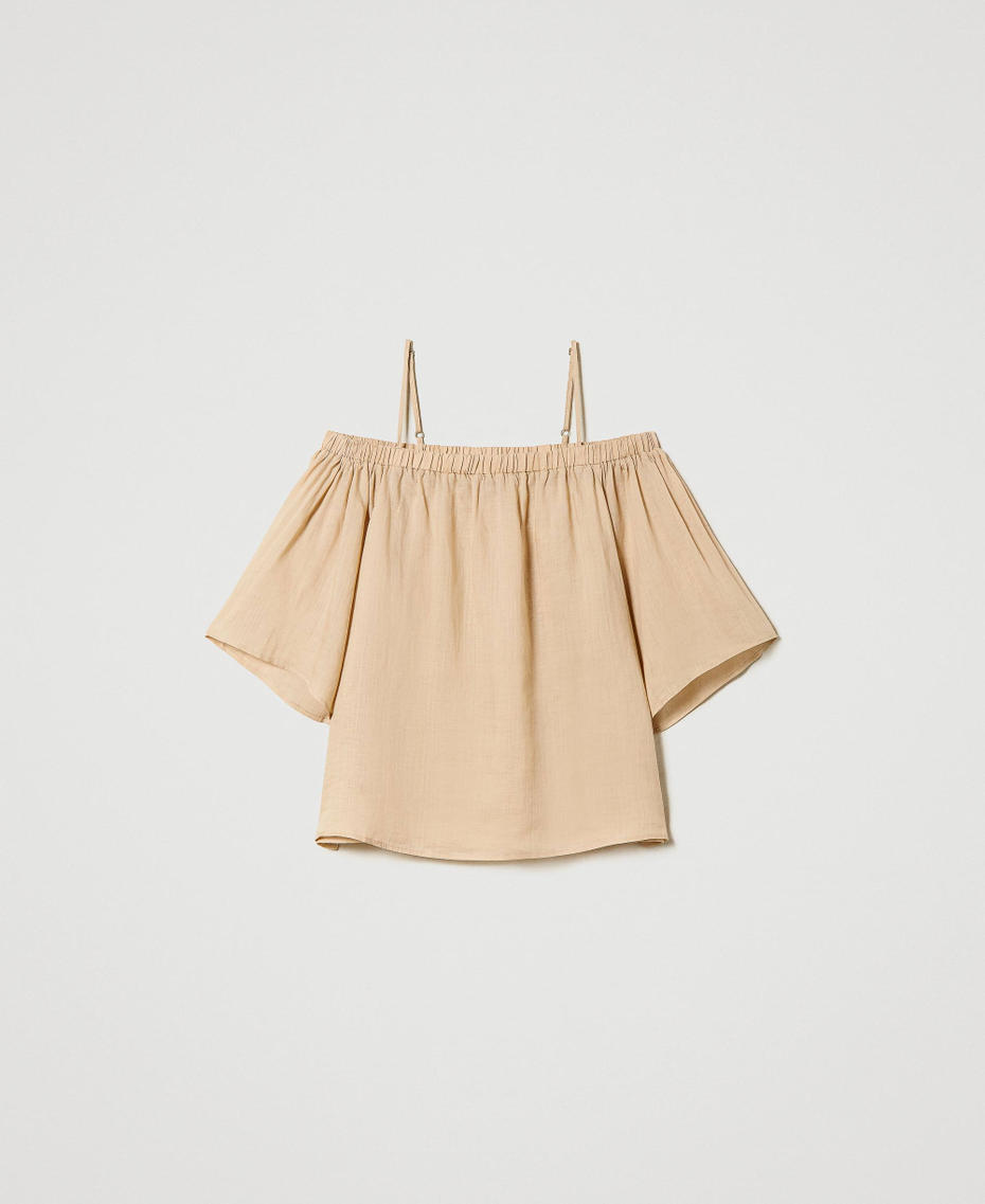 Off-shoulder ramie blouse