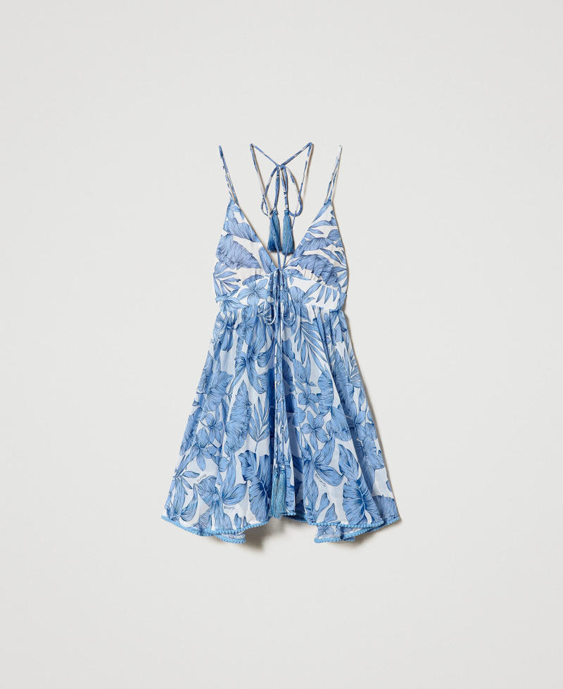 Georgette top with print "Granada Sky” Blue Palm Print Woman 231LM2NAA_10601_0S