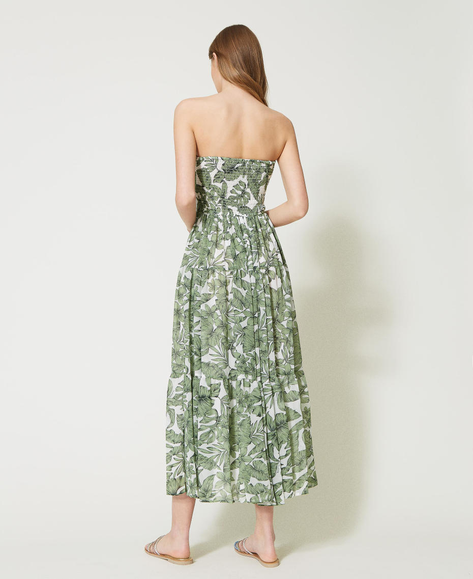 Abito longuette in georgette Stampa Palm Verde "Turtle Green" Donna 231LM2NCC_10599_03
