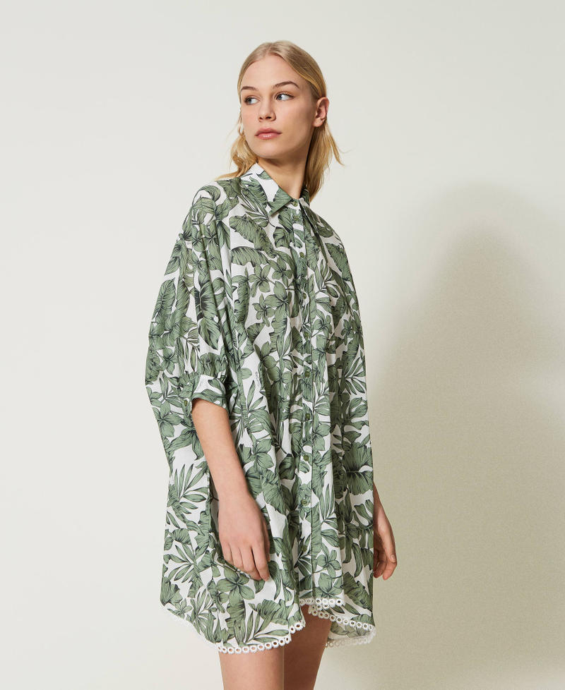 Camicia over in mussola stampata Stampa Palm Verde "Turtle Green" Donna 231LM2PAA_10599_01