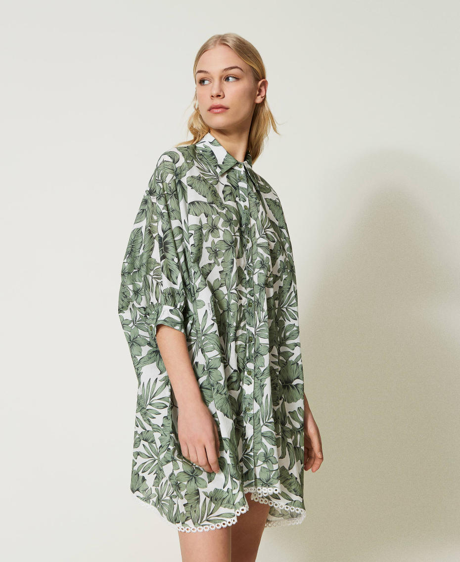 Camicia over in mussola stampata Stampa Palm Verde "Turtle Green" Donna 231LM2PAA_10599_01