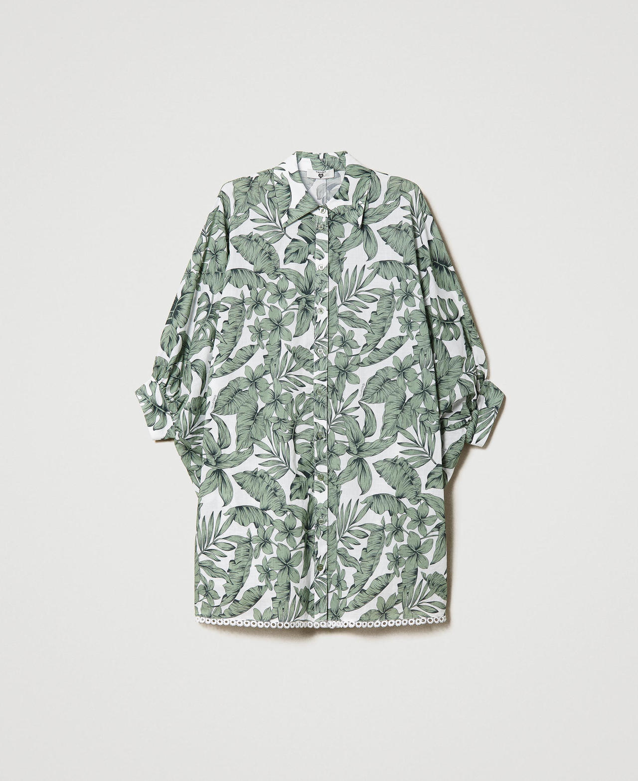 Camicia over in mussola stampata Stampa Palm Verde "Turtle Green" Donna 231LM2PAA_10599_0S