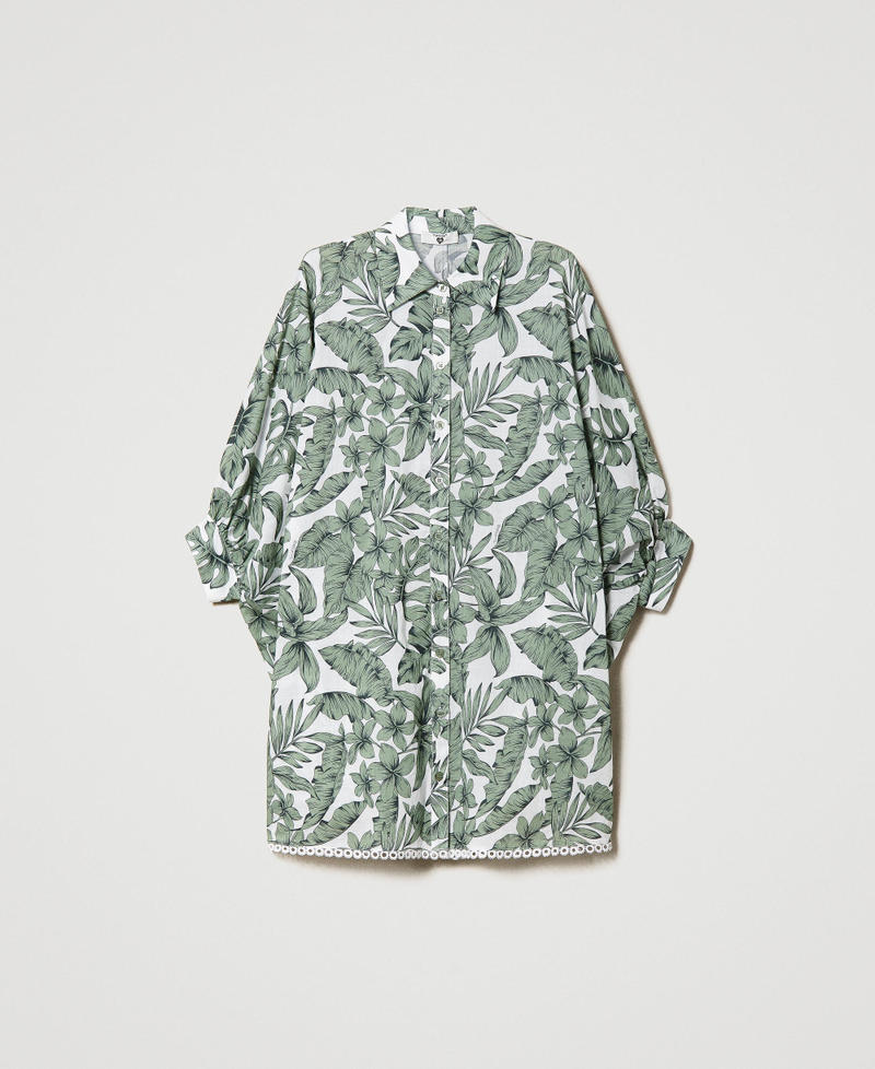 Camicia over in mussola stampata Stampa Palm Verde "Turtle Green" Donna 231LM2PAA_10599_0S