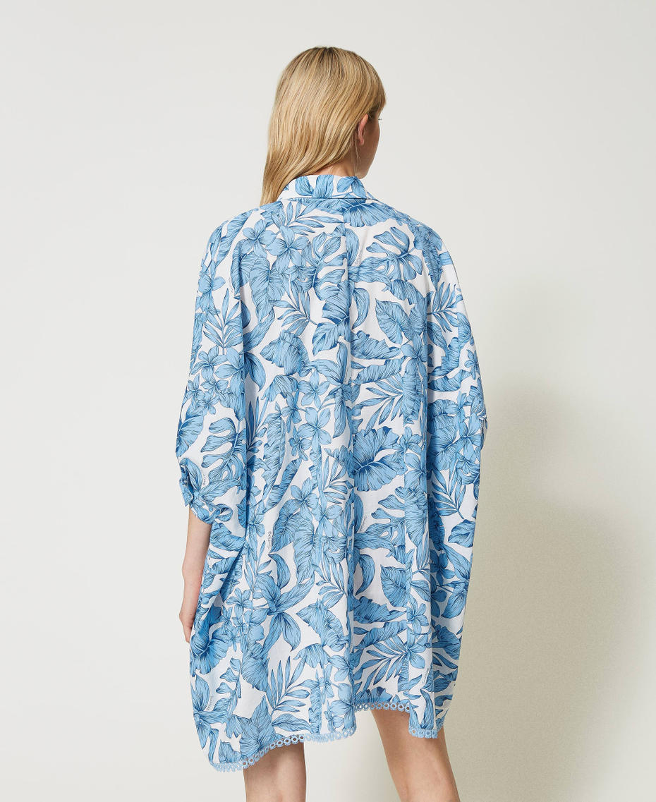Printed muslin oversize shirt "Granada Sky” Blue Palm Print Woman 231LM2PAA-04