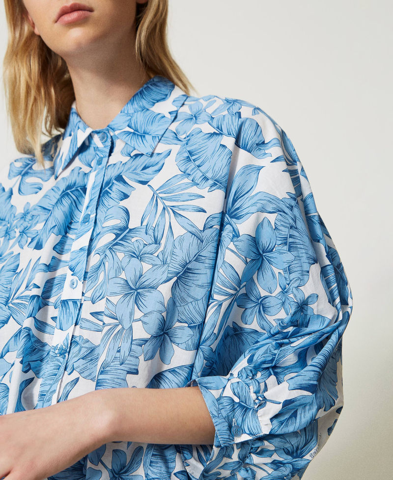 Printed muslin oversize shirt "Granada Sky” Blue Palm Print Woman 231LM2PAA-05