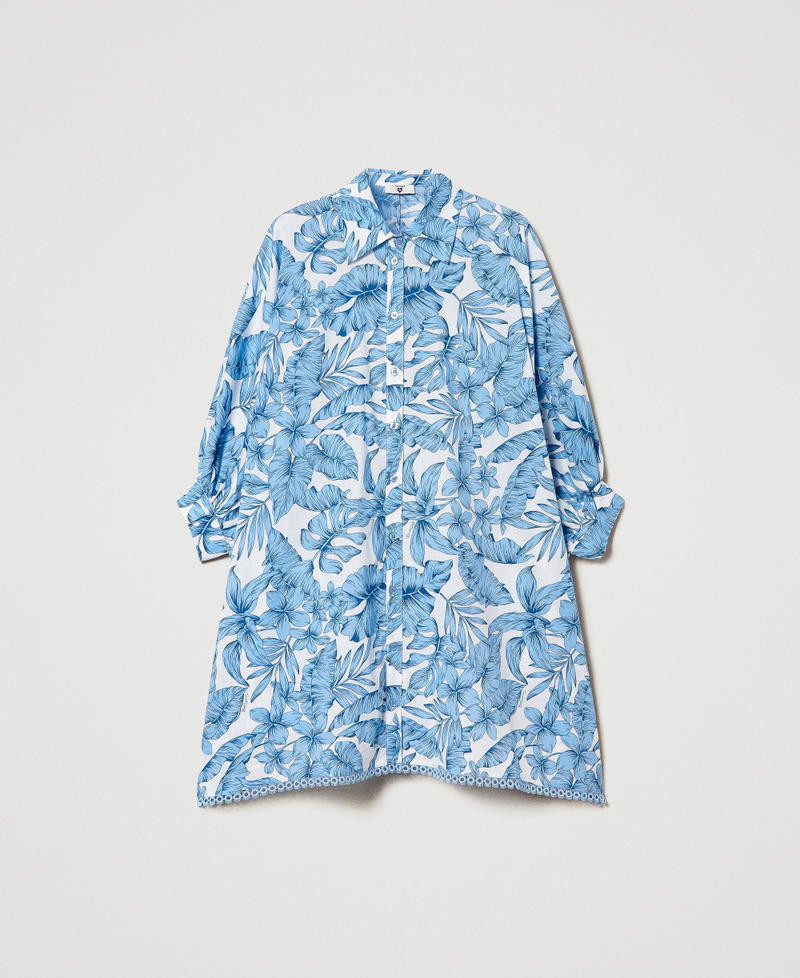 Printed muslin oversize shirt "Granada Sky” Blue Palm Print Woman 231LM2PAA-0S