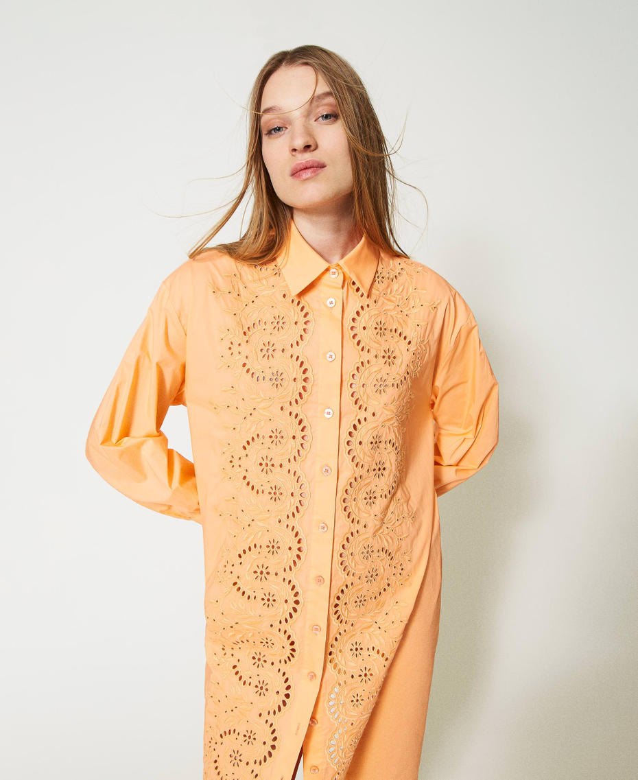 Midi shirt dress with broderie anglaise "Cantaloupe” Orange Woman 231LM2RBB-01