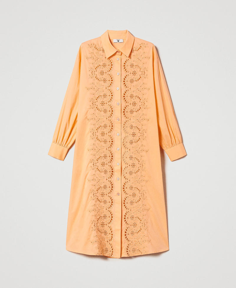 Midi shirt dress with broderie anglaise "Cantaloupe” Orange Woman 231LM2RBB-0S