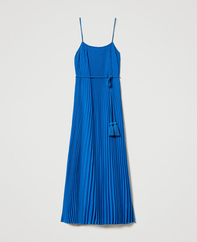 Pleated long dress with belt “Neon Ink” Blue Woman 231LM2RDD_00739_0S