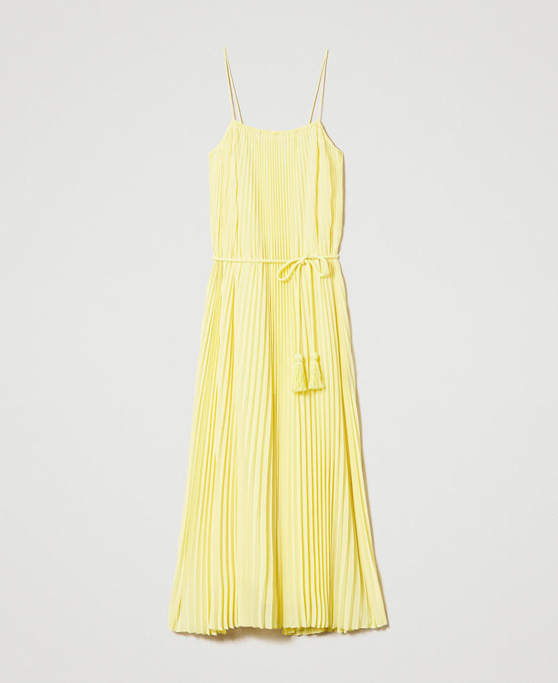 Pleated long dress with belt Woman, Yellow TWINSET Milano