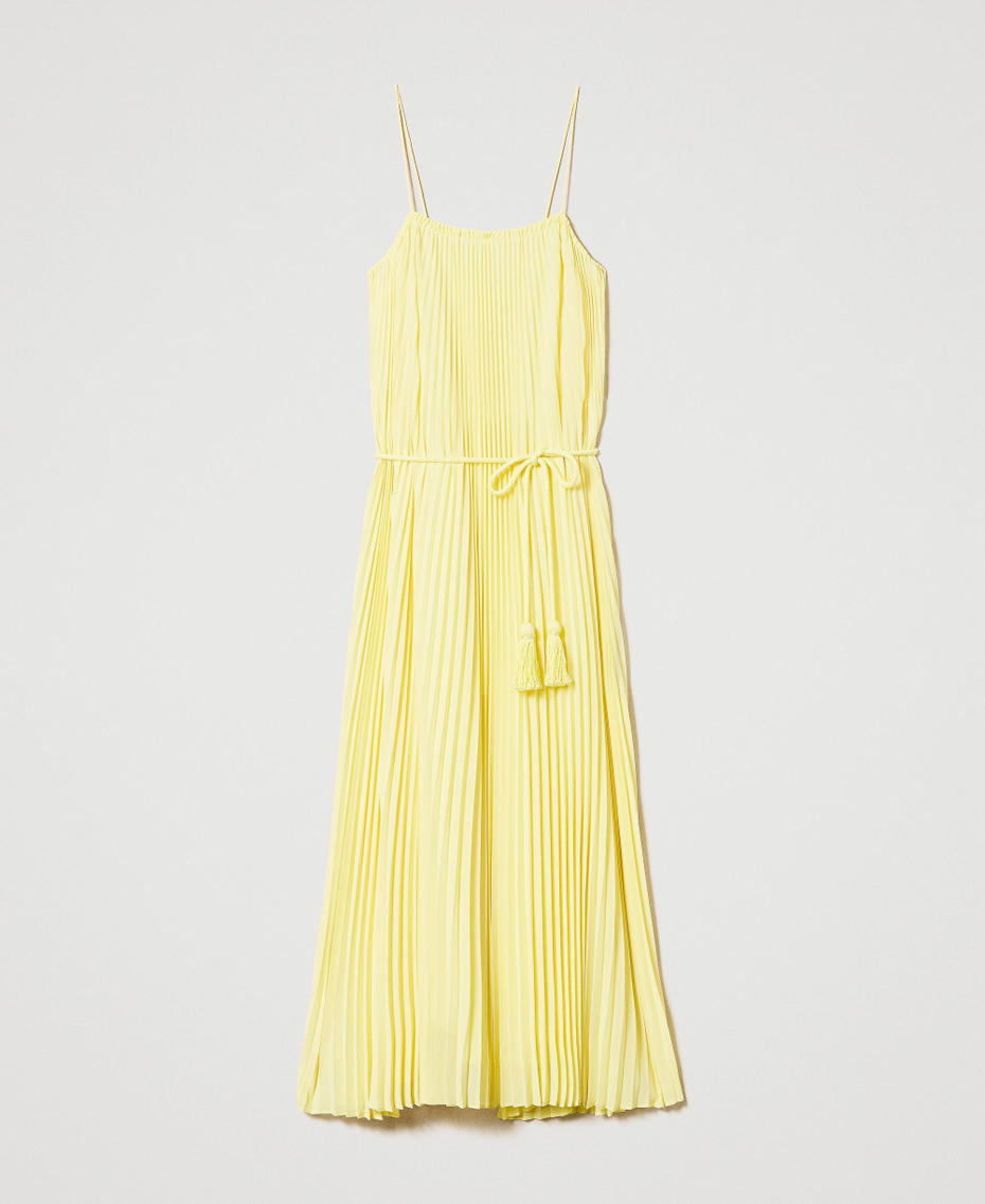 Длинное плиссированное платье с поясом Желтый "Светлый лайм" женщина 231LM2RDD-0S