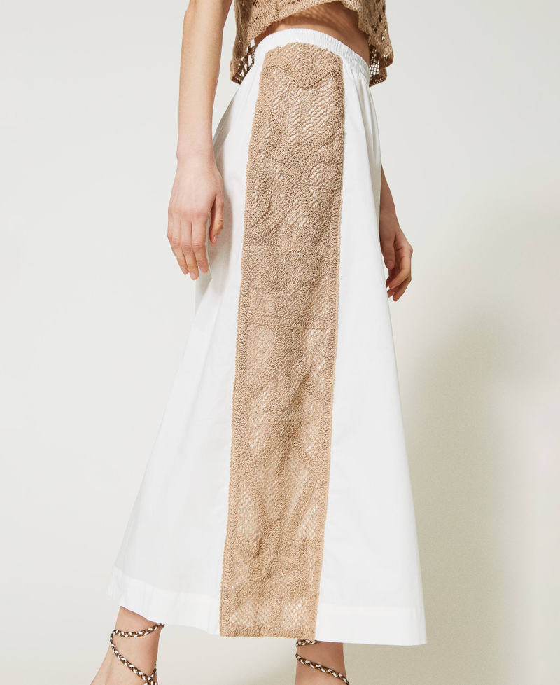 Cropped trousers with macramé lace bands Two-tone Off White / "Caribbean Beach” Beige Woman 231LM2SAA-04