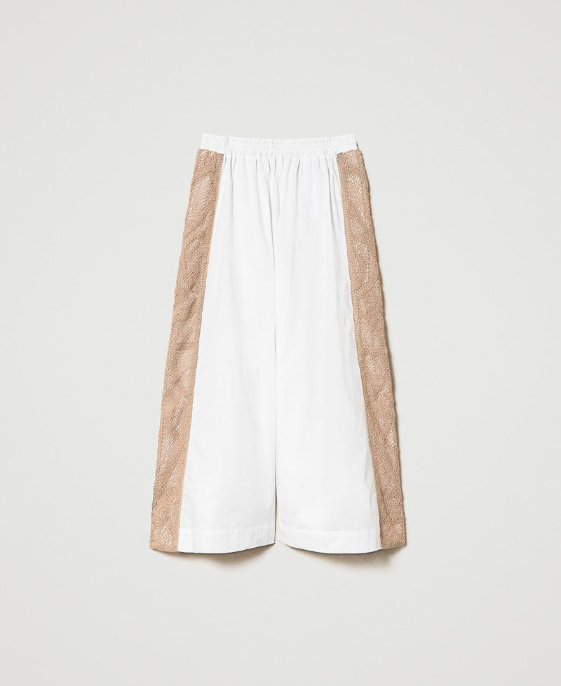 Pantalones cropped con bandas de macramé Bicolor Off White / Beige «Caribbean Beach» Mujer 231LM2SAA-0S