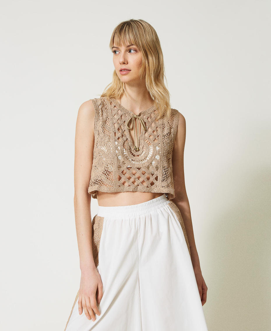 Top cropped in macramè Beige "Caribbean Beach" Donna 231LM2SMM_10580_01