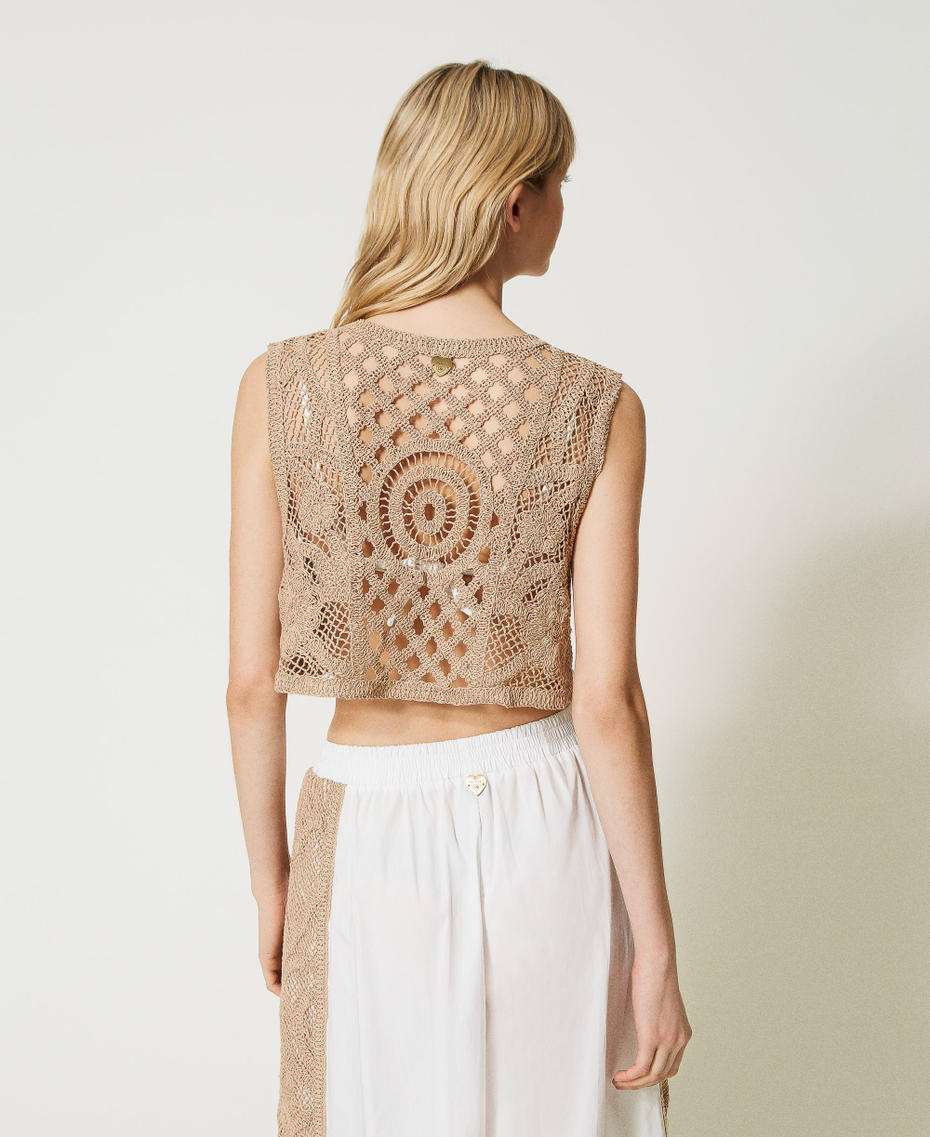 Top cropped in macramè Beige "Caribbean Beach" Donna 231LM2SMM_10580_03