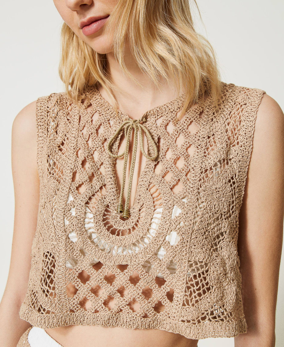 Top cropped in macramè Beige "Caribbean Beach" Donna 231LM2SMM_10580_04